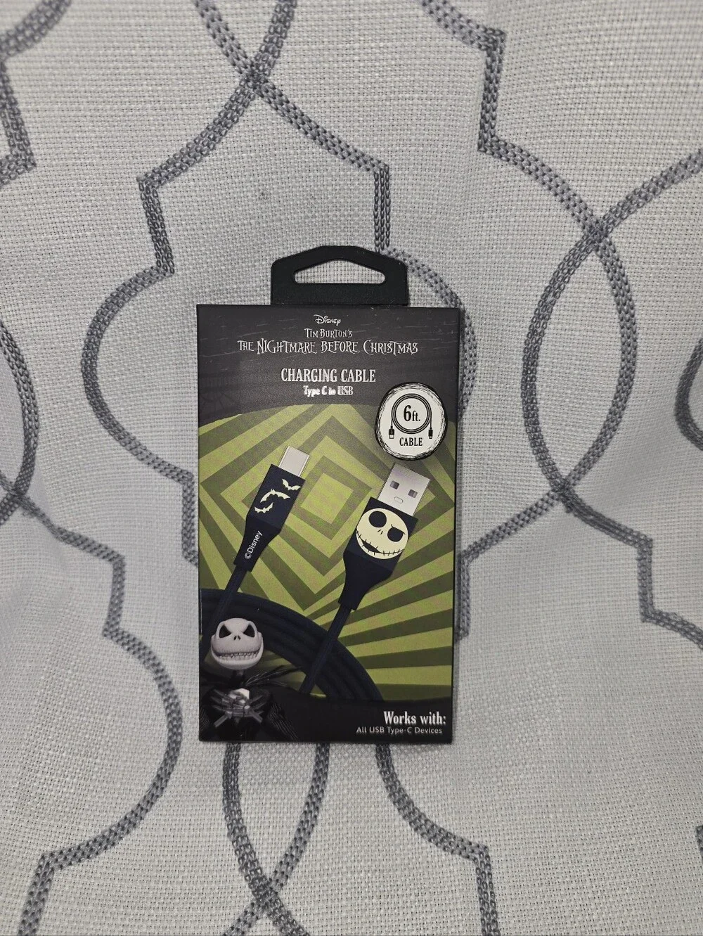 Disney The Nightmare Before Christmas 6 Ft Charging Cable Type C to USB New